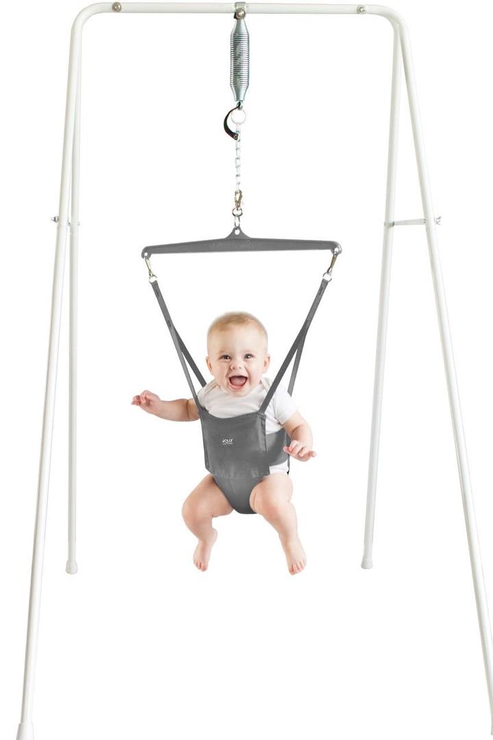 Jolly Jumper *Classic* with Stand - The Original Baby Exerciser and Your Alternative to Activity Centers and Baby Bouncers. Trusted by Parents, Loved by Babies for Over 75 Years. (Grey)