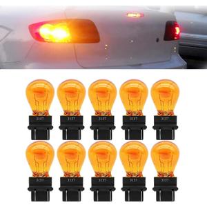10 Pack Car Instrument Light Bulb, 3157 Brake Light Bulb, 12V 21/5W Automobile Lighting Replacement Accessory, Universal for Most Cars, Trucks and Vans (Amber)