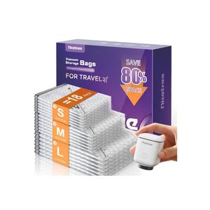 Nicetree 18-Pack Vacuum Seal Bags with Rechargeable Wireless Pump | 3 Sizes (20/24/28 Inch) Travel Vacuum Storage Bags for Clothing, Bedding & Seasonal Storage | Space Saver for Luggage