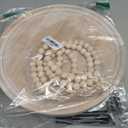 Decorative Round Tray with Bead Garland, 13 Inch Whitewashed Farmhouse Coffee Table Centerpiece, Wooden Decor Tray with Handles for Kitchen Island & Entryway