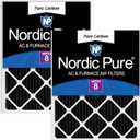 Nordic Pure 20x25x1 (19 1/2 x 24 1/2 x 3/4) Pure Carbon Pleated Odor Reduction Furnace Air Filters 2 Pack