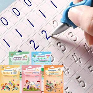 CosyCorner Magical Handwriting Workbooks Handwriting Practice Magic Copybook, Handwriting Aid Magic Pen Reusable Copybook Grooves Template Design for Children(4 Books, 10.27.2 in)