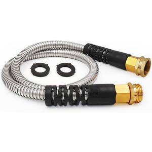 Cesun Short Garden Hose 3 feet, Metal Leader Water Hose, Heavy Duty and Lightweight Stainless Steel Water Pipe for RV, Outdoor, Yard, Lawn, 3ft x 5/8", Female to Male