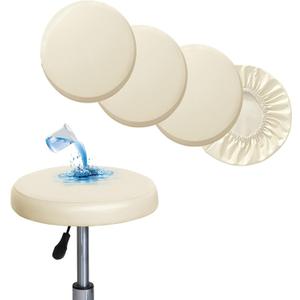 Shukii Stool Covers Round 4 Pack Bar Watedrproof PU Slipcover with Elastic Cushion Seat for Chair, Beige (M (12"-14") 4 Counts)