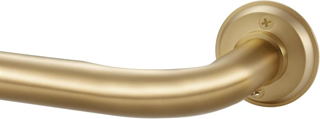 1 1/8 Inch Diameter Room Darkening Curtain Rods 110-160, Heavy Duty Window Wrap Around Drapery Rod with Aluminum Bracket, Accessories, Wall Mounted Ceiling Mounted, Adjustable Length, Brushed Gold