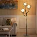 Unique Floor Lamp for Living Room - Tree Trunk Design with 3 Moon Lights, Wood Grain Resin & Metal Base for Farmhouse, Bedroom and Office(63 Inch)