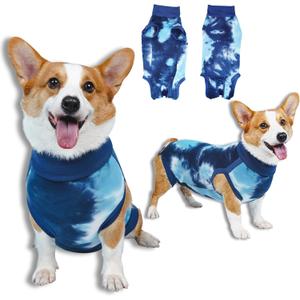 Breathable Dog Recovery Suit for Male/Female, Tie Dye Blue Dog Onesie for Abdominal Wounds, Cone E-Collar Alternative After Surgery to Anti-Licking, Professional Surgery Suit for Dogs (XX-Small)