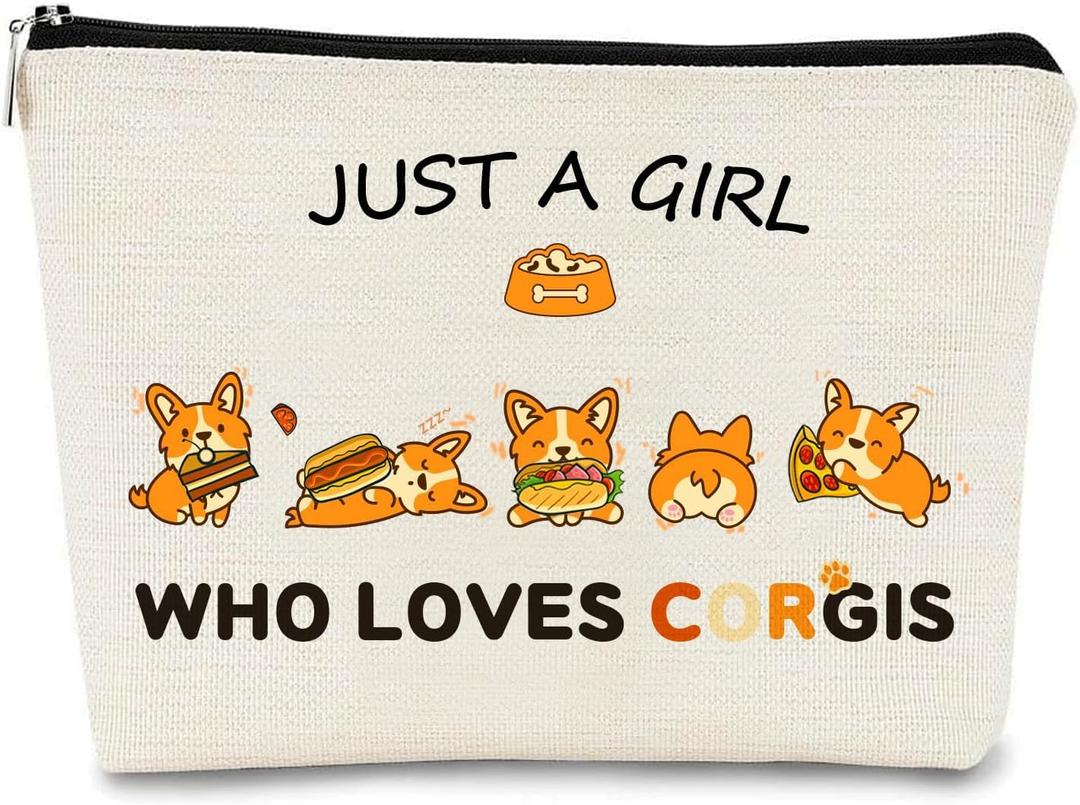 2 x JFEHBFL Corgi Gifts for Corgi Lovers, Corgi Dog Makeup Bag, Birthday Decoration Cosmetic Pouch, Just A Girl Who Loves Corgis Pouch, Zipper Travel Cosmetic Bag
