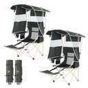 Nice C 2-P Green Camping Chair with Canopy, Shades, Removable Footrest, Cooler Bag, Cup Holder, Foldable, Portable, Outdoor, 400 lbs Capacity