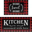 Red Buffalo Plaid Kitchen Mat Set of 2 Non Slip Thick Kitchen Rugs and Mats for Floor Comfort Standing Mats for Kitchen, Sink, Office, Laundry, 17"x47"+17"x28"