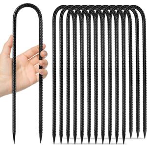 12 inches 12-Pack Trampoline Stakes Anchors High Wind Stake Heavy Duty U Hooks for Ground Lawn Garden Yard Stakes for Decorations Swing Set Shed (U Shape-Black)