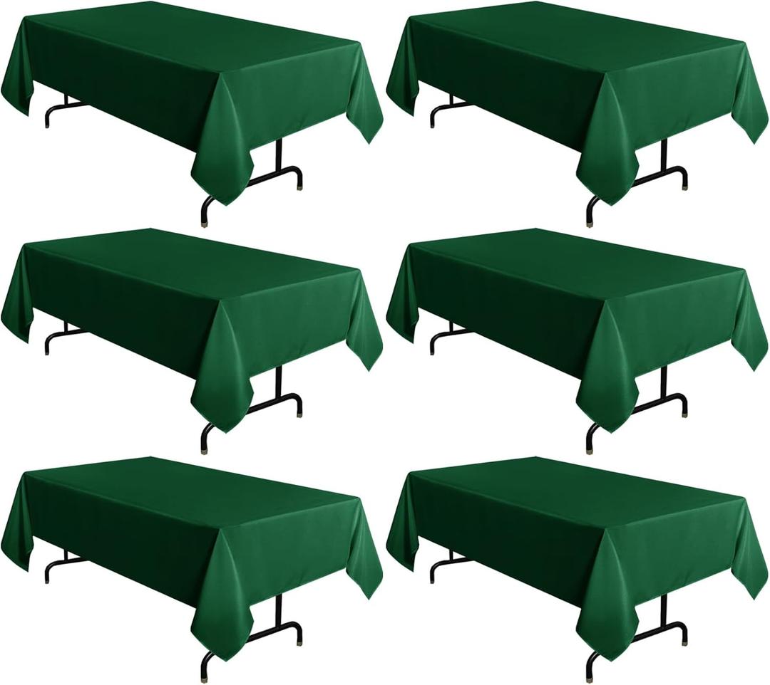 sancua 6 Pack Hunter Green Tablecloth 60 x 102 Inch, Rectangle 6 Feet Table Cloth - Stain and Wrinkle Resistant Washable Polyester Table Cover for Dining Tables, Buffet Parties and Camping