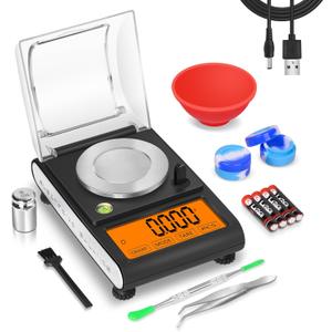 Fuzion Milligram Scale 50g/0.001g, Digital mg Scale with Calibration Weights, Jewelry Scale with Tweezers, Spoon, Bowl, Brush, Micro Scale for Powder, Gold, Herb, Large Display