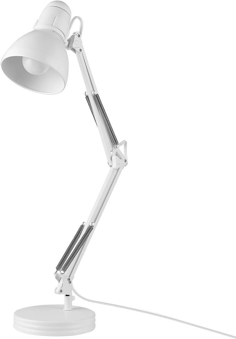 Globe Electric 52024 28" Swing Arm Architect Desk Lamp, Matte White, Rotary Switch on Shade, Partially Adjustable Arm, Modern Lighting for Bedroom or Office, Timeless, Indoor Lights (With Base)