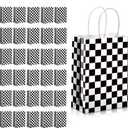 32 Pcs Checkered Racing Treat Bags Race Car Party Favors with Handles Black and White Checkered Flag Candy Goodie Gift Bags for Themed Birthday Party Supplies