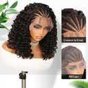 Braided Wig for Black Women Cornrow with Curly Hair Wig HD Lace Front Wig with Baby Hair Pre Plucked Glueless Transparent 13x4 Inch Lace Frontal Wig (2#)