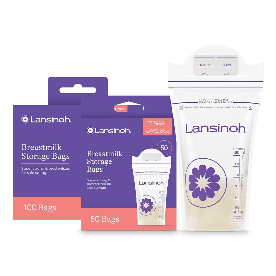 Lansinoh Breastmilk Storage Bags, 150 Count, Baby Essentials, Fast Freeze & Thaw Breast Milk Bags for Baby Bottle Feeding, Superior Strength & Stretch, 6 Ounce