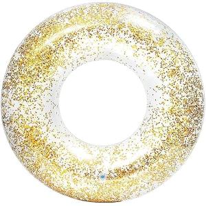 2 Pack Motionchic Jumbo Pool Floats 47.24 Inches Inflatable Swimming Ring Gold Glitter Pool Floats Tube Large Pool Floaties Swimming Ring for Adults Summer Beach Bachelorette Party Supplies