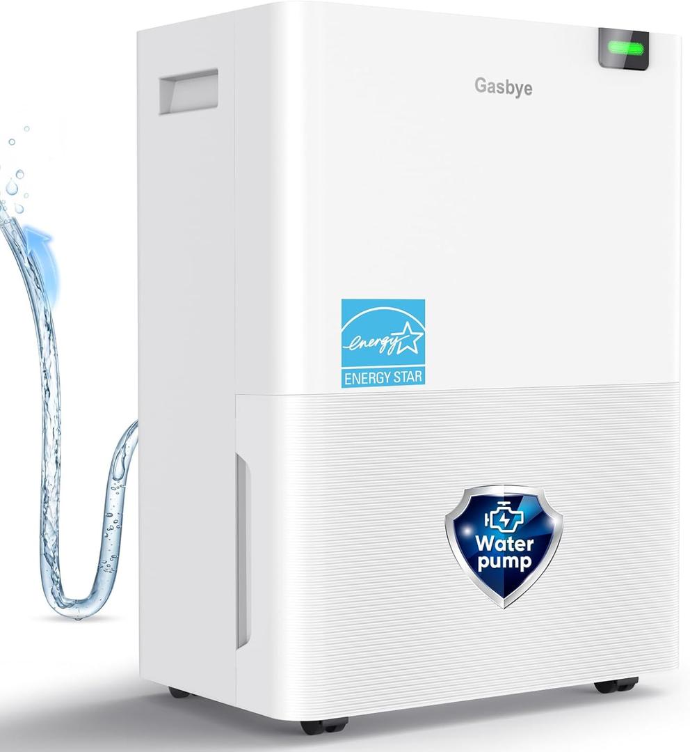 Gasbye Energy Star 2026 Dehumidifier with [ Pump] for Basement [44dB Quiet, Easy to Clean & Clog-Free], Max 75 Pints/Day, 16.5ft Drain Hose, Auto Shut-Off, Auto Restart, White