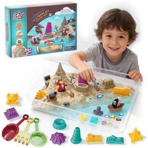 Waterplay & Sensory Sand Kit  2.2lb Pirate Adventure Play Sand for Kids Ages 4+, Water & Sandbox Play with Molds, Gems & Tools, Mess-Free, Non-Toxic Sensory Bin Filler