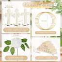 Wesiti 48 Pcs Baptism Centerpiece First Communion Table Decoration 12 Wood Cross 12 Floral Hoop with Stand 24 Foam Rose with Stem for Baptism Baby Shower Wedding(Wood and White,Classic)