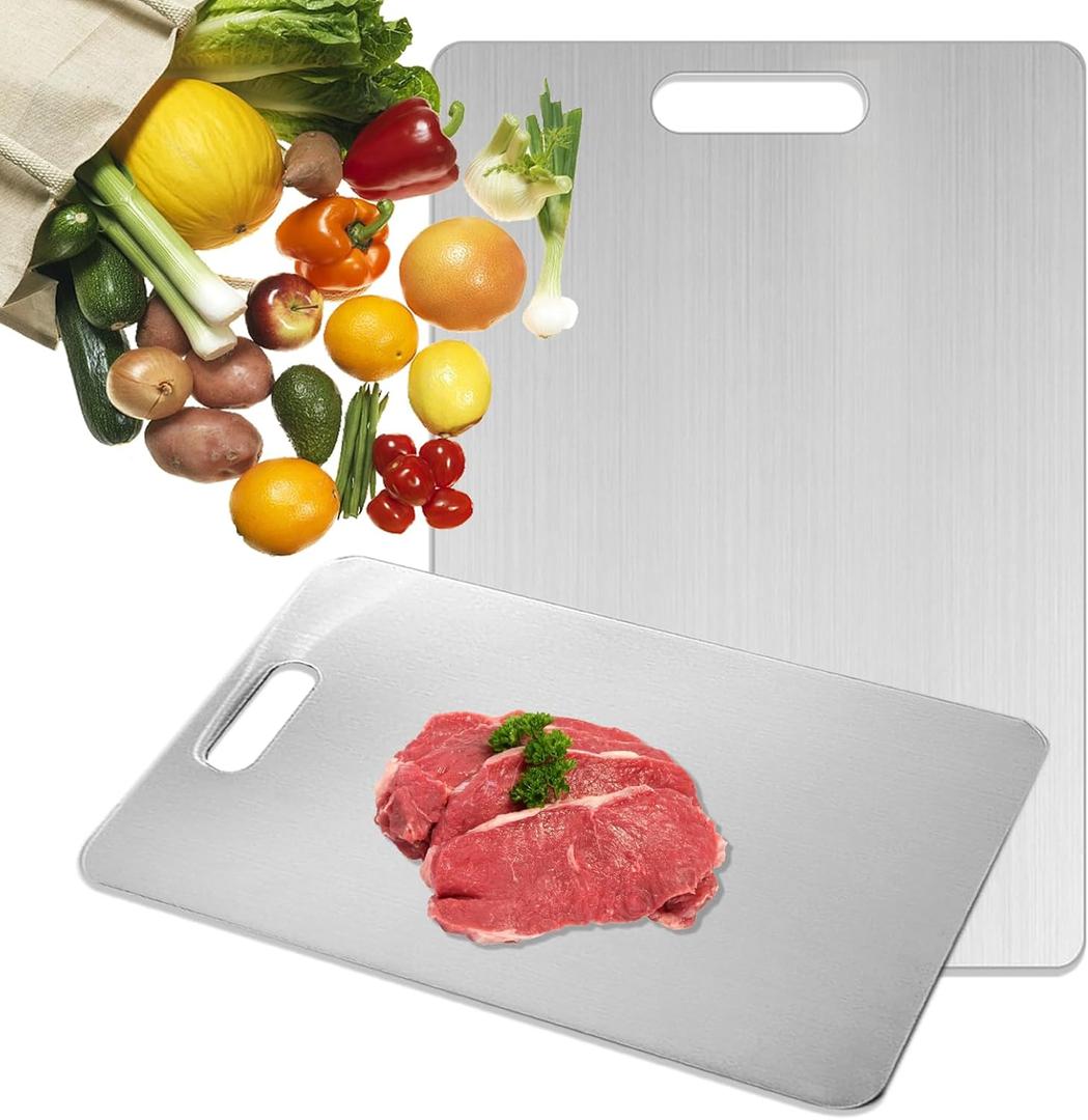 Titanium Cutting Board - Titanware Titanium Cutting Boards for Kitchen, Double-Sided Medical-Grade Hygiene Durable, Dishwasher Safe Stainless Steel Cutting Boards Outdoor Camping (1PC 8x11.5 Inch)
