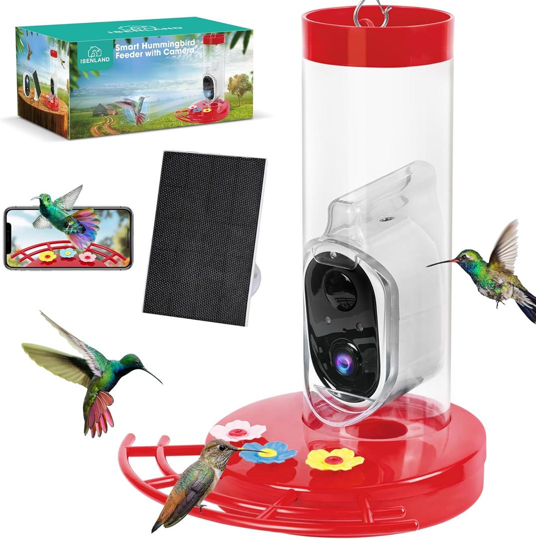 Smart Hummingbird Feeders with Camera AI Identify Bird Species, Smart Hummingbird Feeder for Outdoors with Camera, HD Auto Capture Bird Video, 20 Ounces