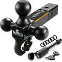 Trailer Hitch, Premium Black E-Coated Tri Ball Hitch with Tow Hook, 1 7/8 Ball Hitch, 2 inch Ball Hitch, 2 5/16 Ball Hitch, Rust-Resistant 2 inch Receiver Hitch, 10,000 lbs GTW (Locking Pin)