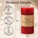 3x6 Inch Red Pillar Candles Set of 3 - Decorative Unscented Pillar Candle, Long Burning Dripless Candles, Smokeless Large Pillar Candles for Wedding, Dinner and Home Decor