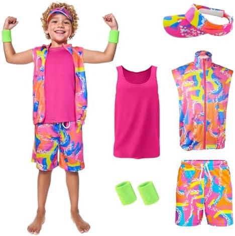 KBJALQ 80s 90s Outfit for Kids,4  Pieces Workout Costume, (Without shorts), Halloween Party Cosplay Dress Up for Boys, Size 110