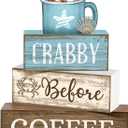 Lineshading 4 Pcs Beach Decorations for Home Beach Coffee Tiered Tray Decor Farmhouse Tabletop Decor Summer Centerpiece Rustic Wood Ice Cream Cup Block Sign for Summer Table Mantel Decorations