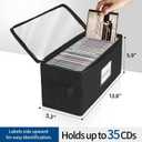 6 Pack Fabric CD Storage Box with Clear PVC Lid, Holds 35 Standard CD Cases, Zipper Closure for Dust Protection, Portable CD Organizer for Music Collection, Black