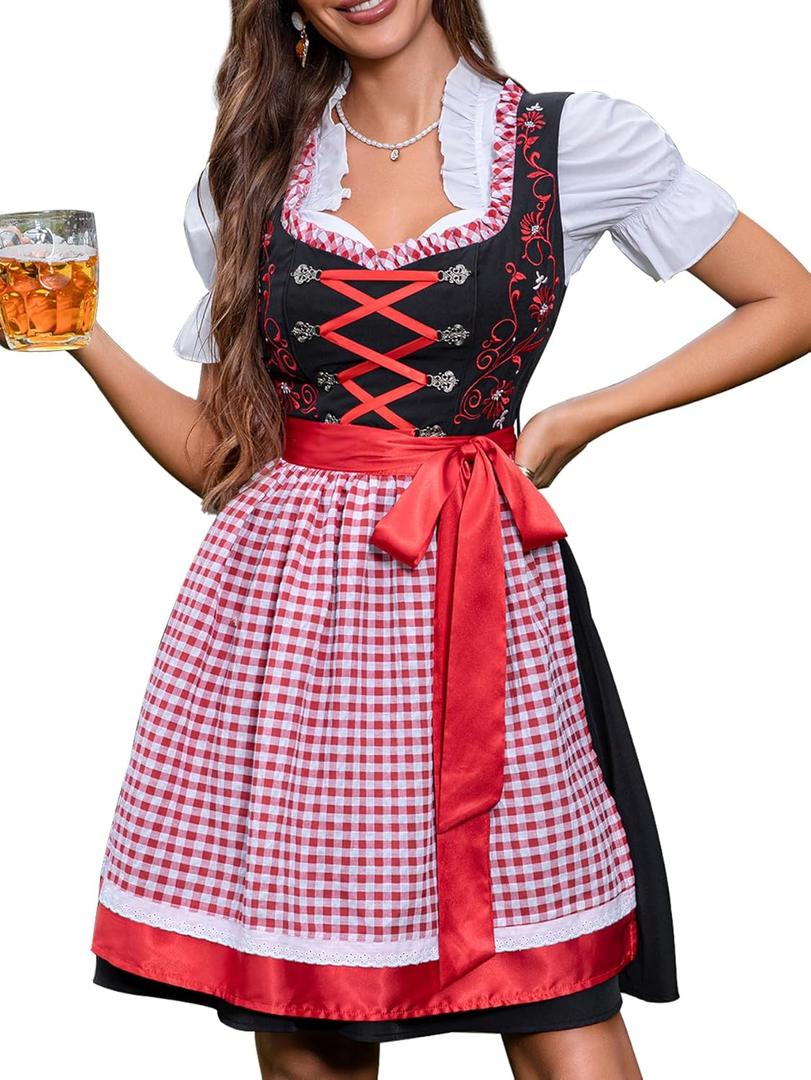 Abaowedding Women's German Dirndl Dress Oktoberfest Carnival Costumes Bavarian (Medium, Red)