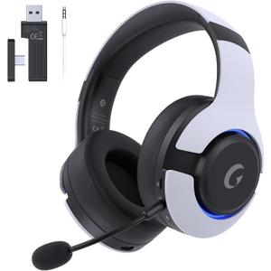 syndesmos Wireless PS5 Headset, 2.4GHz Gaming Headset for PS5, PC, Switch, Bluetooth 5.3 Headphones with Noise Canceling Mic, 7.1 Surround Sound, Low-Latency, 45H Battery, White