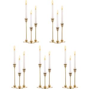 5 Sets(15 Pcs) Brass Gold Metal Taper Candle Holders Candlestick Holders, Vintage Modern Decorative Centerpiece Candlestick Holders for Table Mantel Wedding Housewarming Gift