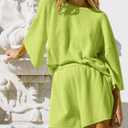 Tankaneo Womens Short Sets 2 Piece Outfits 3/4 Sleeve Tops and Elastic Waist Shorts Lounge Set Casual Loungewear (Green) XX-Large