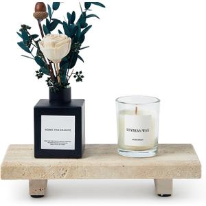 Natural Travertine Tray Pedestal Stand Soap & Jewelry Riser for Bathroom Counter, Kitchen Sink, Vanity Organizer, Decorative Stone Catchall for Perfume, Candles