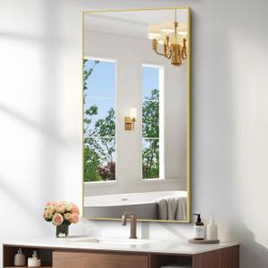 24x48 Inch Large Gold Wall Mounted Mirror,Aluminum Framed Decorative Rectangular Bathroom Mirror for Wall Over Sink,Vanity Mirror for Bedroom Living Room Bathroom,Functional Oversized Mirror