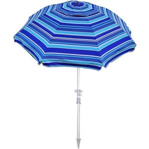 7FT Striped Beach Umbrella, Aluminum Alloy Pole, Polyester Silver Gel Umbrella, Outdoor Wind and Sun Shade Umbrella,UV Personal Sun Umbrella(Green (Without Silver Gel))