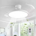 Retractable Ceiling Fans with Lights and Remote Control, 48 inch White Slim Low Profile Ceiling Fans, 20W Dimmable LED,Timer Setting,Memory Function Modern Fan for Living Room Bedroom, X Large