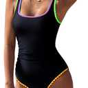 SUUKSESS Women Sexy One Piece Tummy Control Swimsuit Shell Stitched Bathing Suit (Large, Black)