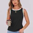 ANRABESS Tank Tops for Women 2025 Summer Casual Crew Neck Color Block Basic Sleeveless T Shirt Fashion Teen Girls Outfits (Black, S)
