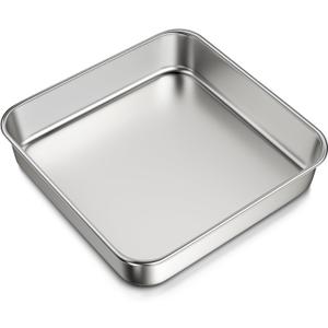 8 x 8-Inch Baking Pan, 304 Stainless Steel Square Cake Pan, Commercial Grade Bakeware for Cakes Brownies Casseroles, Thicker Rectangle Sheet Cake Pans, Non-toxic & Heavy Duty &Dishwasher Safe