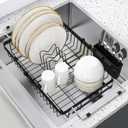 romision Expandable Dish Drying Rack Over The Sink Small Metal Stainless Steel Plate Holder for Compact Kitchen, Space Saving Modern Black Hanging Drainer