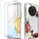 Phone Case for Honor X9 (4G/5G)/Honor X30/Honor Magic4 Lite Case with Tempered-Glass Screen Protector, Cute Clear Floral Pattern Full Body Protective Cover Cases for Huawei Honor X9 (Flower)