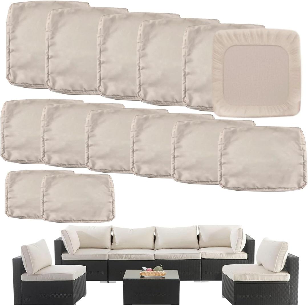 Outdoor Cushion Covers Replacement 14 Pcs Patio Cushion Covers fit for 7Pieces 6-Seater Wicker Rattan Sectional Couch Sofa Outdoor Cushion Slipcovers Set Seat and Back Cover Only, Apricot