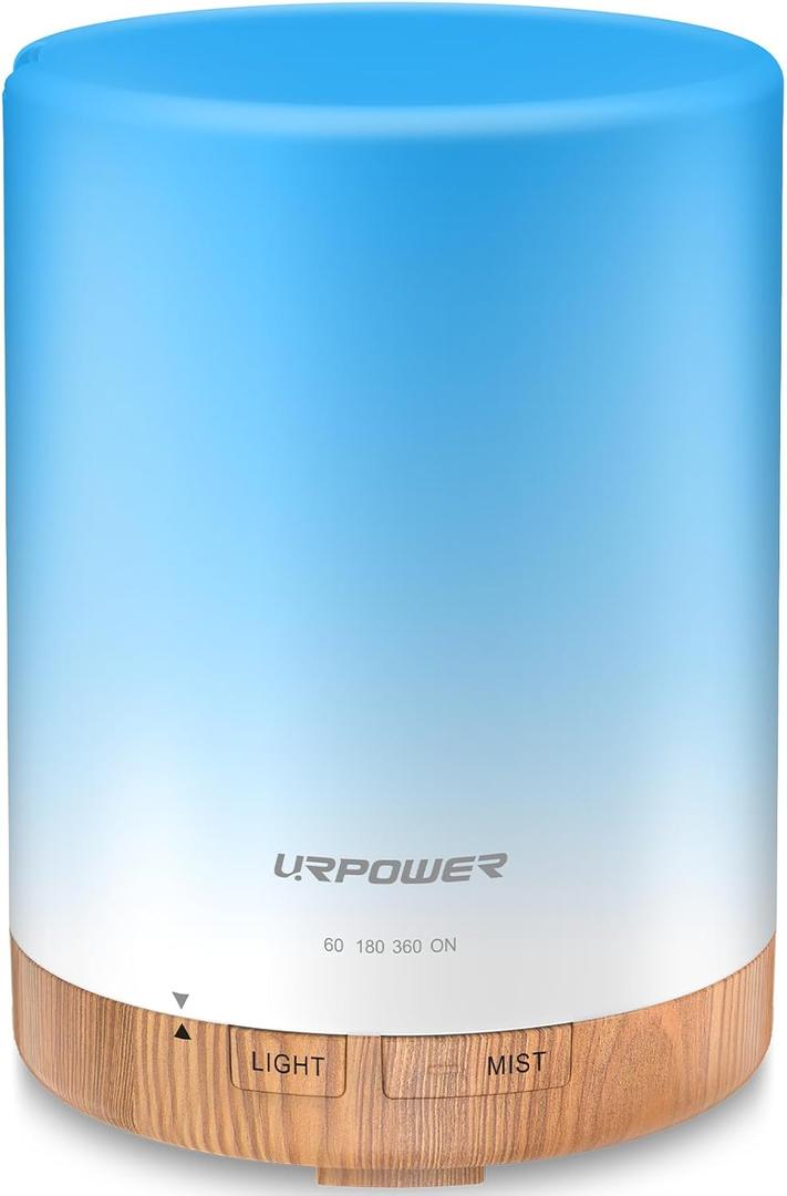 URPOWER 300ml Essential Oil Diffuser Ultrasonic Air Humidifier AUTO Shut Off Aromatherapy Scent Diffuser Night Light 7 Color Changing LED Lights and 4 Timer Settings for Home Office Yoga