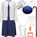 Shinymoon 13 Pcs 100 Days of Old Lady School Costume Set for Women Grandma Granny Cosplay Outfit Set Dress up Accessories