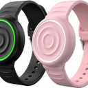 Waterproof AirTag Bracelet for Kids, Soft Silicone AirTag Watch Band Holder, Adjustable Wave Ripple AirTag Bracelet Wristband, Compatible with Apple AirTag(1st & 2nd Gen), Black/Pink