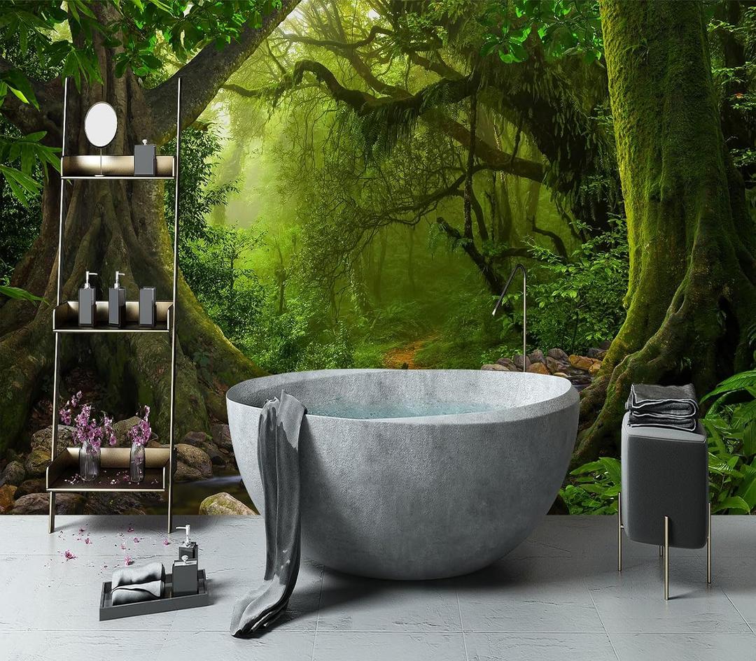 Peel and Stick Green Forest Wallpaper Landscapes Woodland Tree Mural, 137"x96"